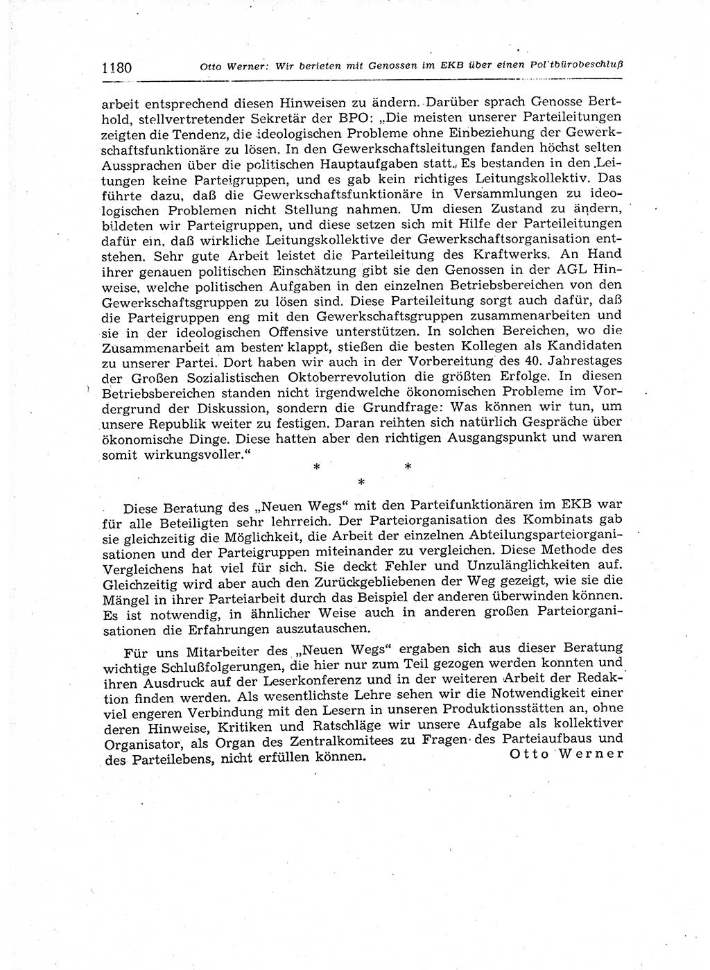 Neuer Weg (NW), Organ des Zentralkomitees (ZK) der SED (Sozialistische Einheitspartei Deutschlands) für Fragen des Parteiaufbaus und des Parteilebens, 12. Jahrgang [Deutsche Demokratische Republik (DDR)] 1957, Seite 1180 (NW ZK SED DDR 1957, S. 1180)