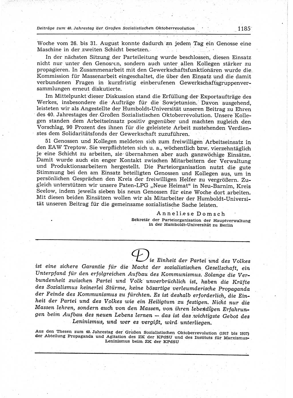 Neuer Weg (NW), Organ des Zentralkomitees (ZK) der SED (Sozialistische Einheitspartei Deutschlands) für Fragen des Parteiaufbaus und des Parteilebens, 12. Jahrgang [Deutsche Demokratische Republik (DDR)] 1957, Seite 1185 (NW ZK SED DDR 1957, S. 1185)