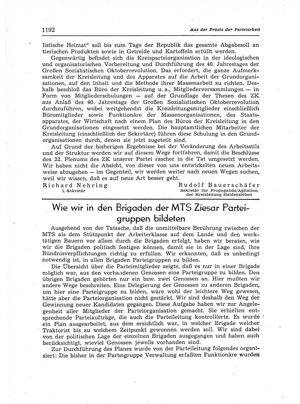 Neuer Weg (NW), Organ des Zentralkomitees (ZK) der SED (Sozialistische Einheitspartei Deutschlands) für Fragen des Parteiaufbaus und des Parteilebens, 12. Jahrgang [Deutsche Demokratische Republik (DDR)] 1957, Seite 1192 (NW ZK SED DDR 1957, S. 1192)