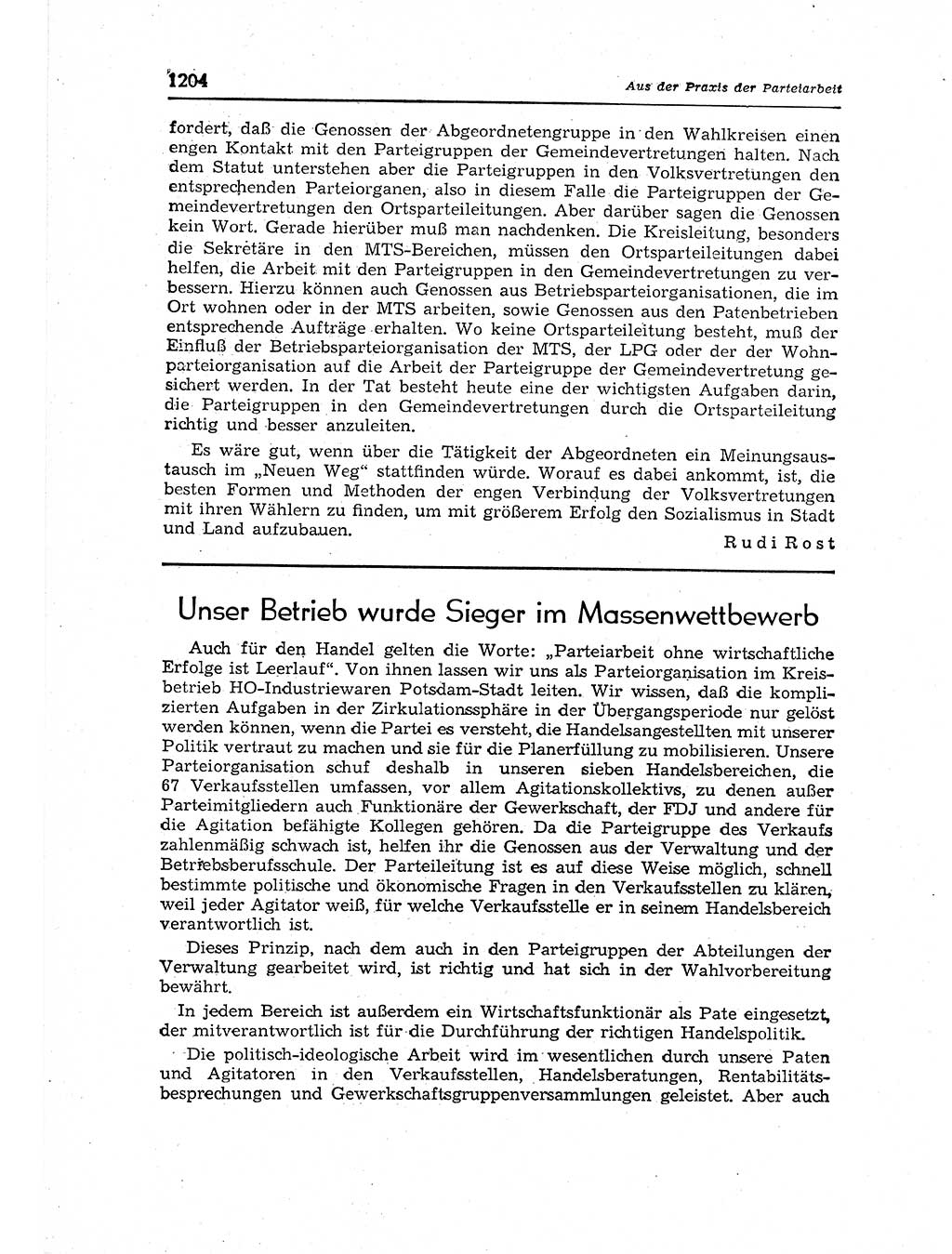 Neuer Weg (NW), Organ des Zentralkomitees (ZK) der SED (Sozialistische Einheitspartei Deutschlands) für Fragen des Parteiaufbaus und des Parteilebens, 12. Jahrgang [Deutsche Demokratische Republik (DDR)] 1957, Seite 1204 (NW ZK SED DDR 1957, S. 1204)