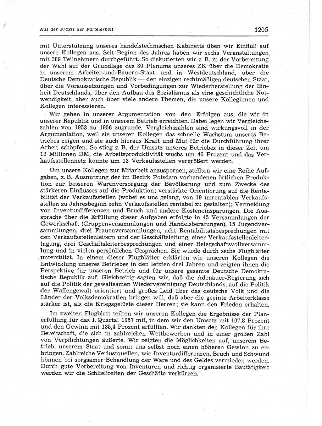 Neuer Weg (NW), Organ des Zentralkomitees (ZK) der SED (Sozialistische Einheitspartei Deutschlands) für Fragen des Parteiaufbaus und des Parteilebens, 12. Jahrgang [Deutsche Demokratische Republik (DDR)] 1957, Seite 1205 (NW ZK SED DDR 1957, S. 1205)