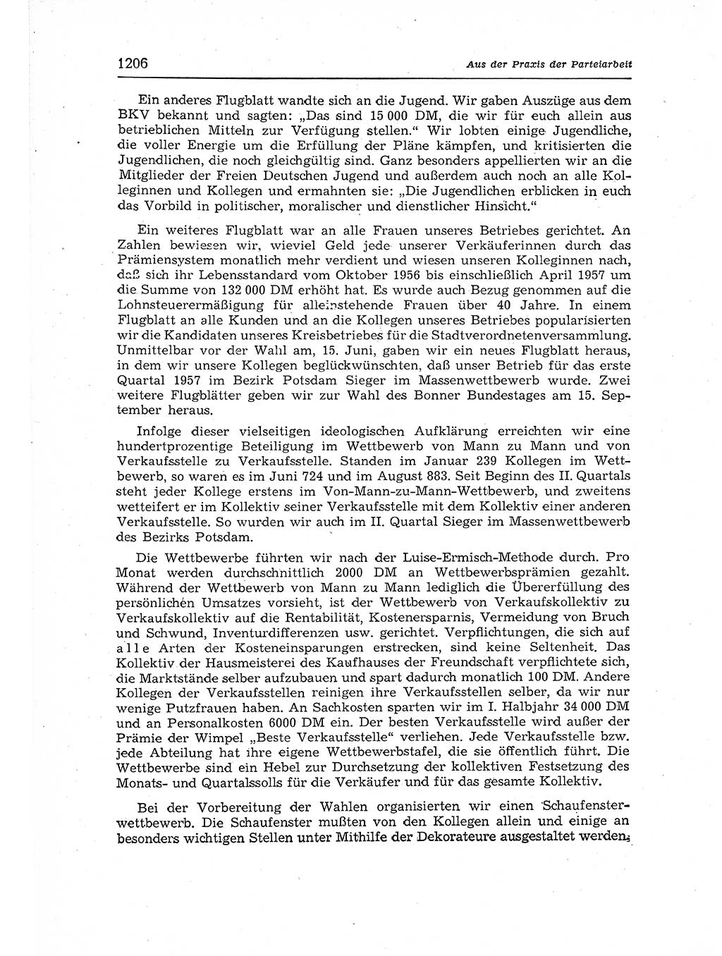 Neuer Weg (NW), Organ des Zentralkomitees (ZK) der SED (Sozialistische Einheitspartei Deutschlands) für Fragen des Parteiaufbaus und des Parteilebens, 12. Jahrgang [Deutsche Demokratische Republik (DDR)] 1957, Seite 1206 (NW ZK SED DDR 1957, S. 1206)