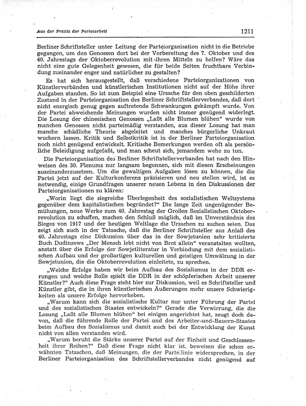 Neuer Weg (NW), Organ des Zentralkomitees (ZK) der SED (Sozialistische Einheitspartei Deutschlands) für Fragen des Parteiaufbaus und des Parteilebens, 12. Jahrgang [Deutsche Demokratische Republik (DDR)] 1957, Seite 1211 (NW ZK SED DDR 1957, S. 1211)