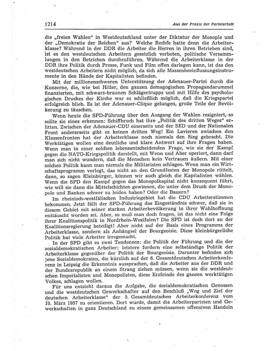 Neuer Weg (NW), Organ des Zentralkomitees (ZK) der SED (Sozialistische Einheitspartei Deutschlands) für Fragen des Parteiaufbaus und des Parteilebens, 12. Jahrgang [Deutsche Demokratische Republik (DDR)] 1957, Seite 1214 (NW ZK SED DDR 1957, S. 1214)
