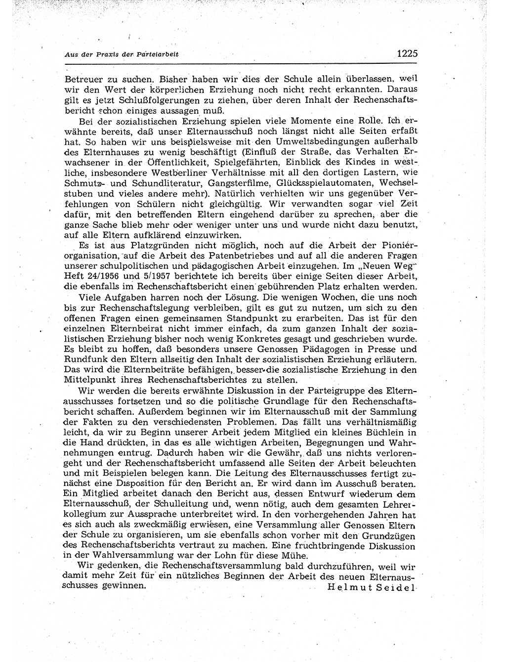 Neuer Weg (NW), Organ des Zentralkomitees (ZK) der SED (Sozialistische Einheitspartei Deutschlands) für Fragen des Parteiaufbaus und des Parteilebens, 12. Jahrgang [Deutsche Demokratische Republik (DDR)] 1957, Seite 1225 (NW ZK SED DDR 1957, S. 1225)