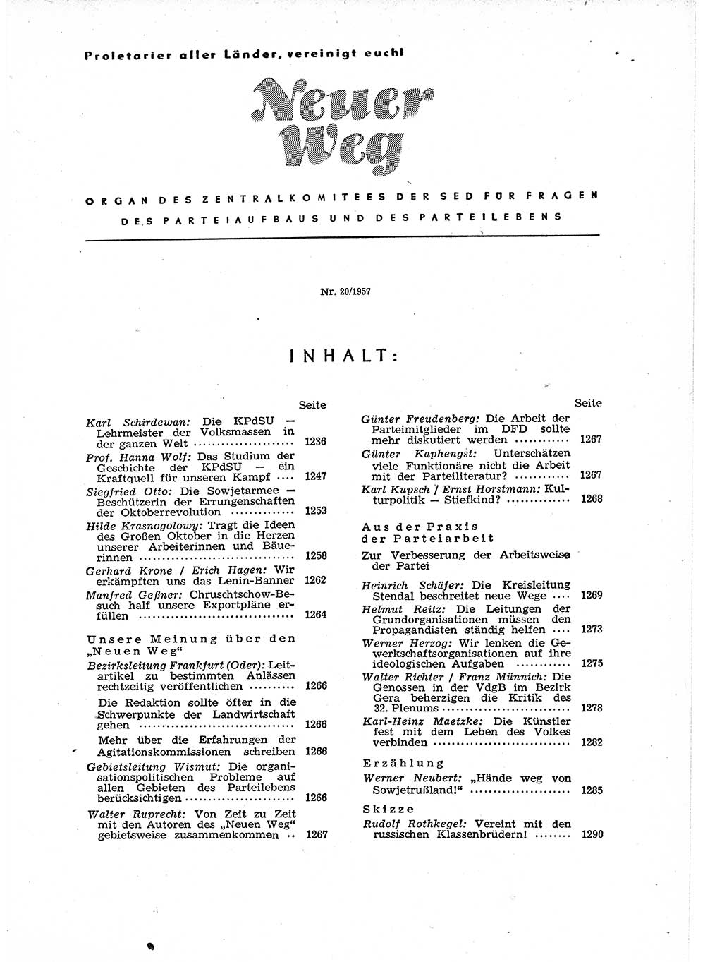 Neuer Weg (NW), Organ des Zentralkomitees (ZK) der SED (Sozialistische Einheitspartei Deutschlands) für Fragen des Parteiaufbaus und des Parteilebens, 12. Jahrgang [Deutsche Demokratische Republik (DDR)] 1957, Seite 1233 (NW ZK SED DDR 1957, S. 1233)