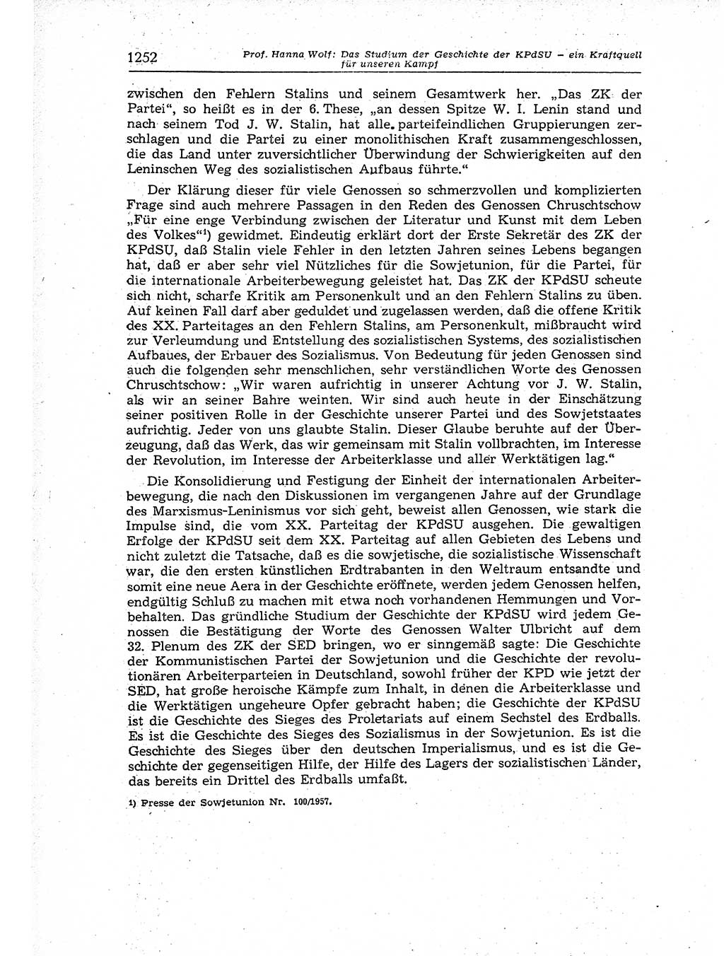 Neuer Weg (NW), Organ des Zentralkomitees (ZK) der SED (Sozialistische Einheitspartei Deutschlands) für Fragen des Parteiaufbaus und des Parteilebens, 12. Jahrgang [Deutsche Demokratische Republik (DDR)] 1957, Seite 1252 (NW ZK SED DDR 1957, S. 1252)