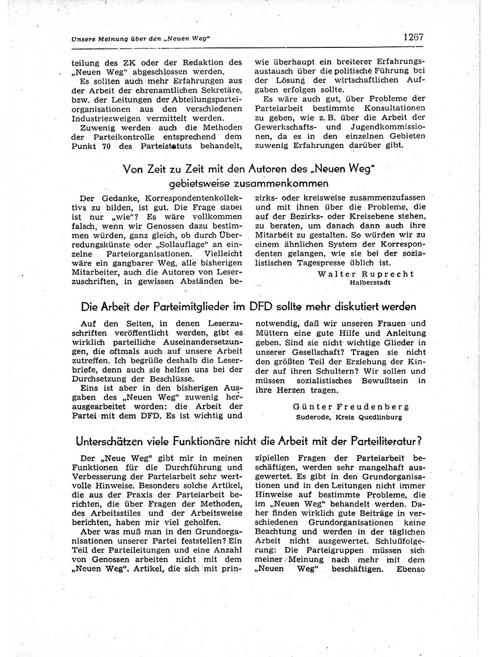 Neuer Weg (NW), Organ des Zentralkomitees (ZK) der SED (Sozialistische Einheitspartei Deutschlands) für Fragen des Parteiaufbaus und des Parteilebens, 12. Jahrgang [Deutsche Demokratische Republik (DDR)] 1957, Seite 1267 (NW ZK SED DDR 1957, S. 1267)