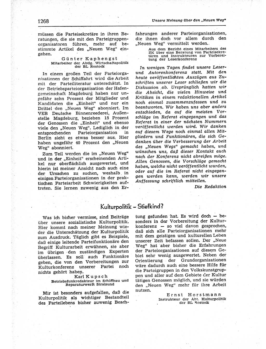 Neuer Weg (NW), Organ des Zentralkomitees (ZK) der SED (Sozialistische Einheitspartei Deutschlands) für Fragen des Parteiaufbaus und des Parteilebens, 12. Jahrgang [Deutsche Demokratische Republik (DDR)] 1957, Seite 1268 (NW ZK SED DDR 1957, S. 1268)