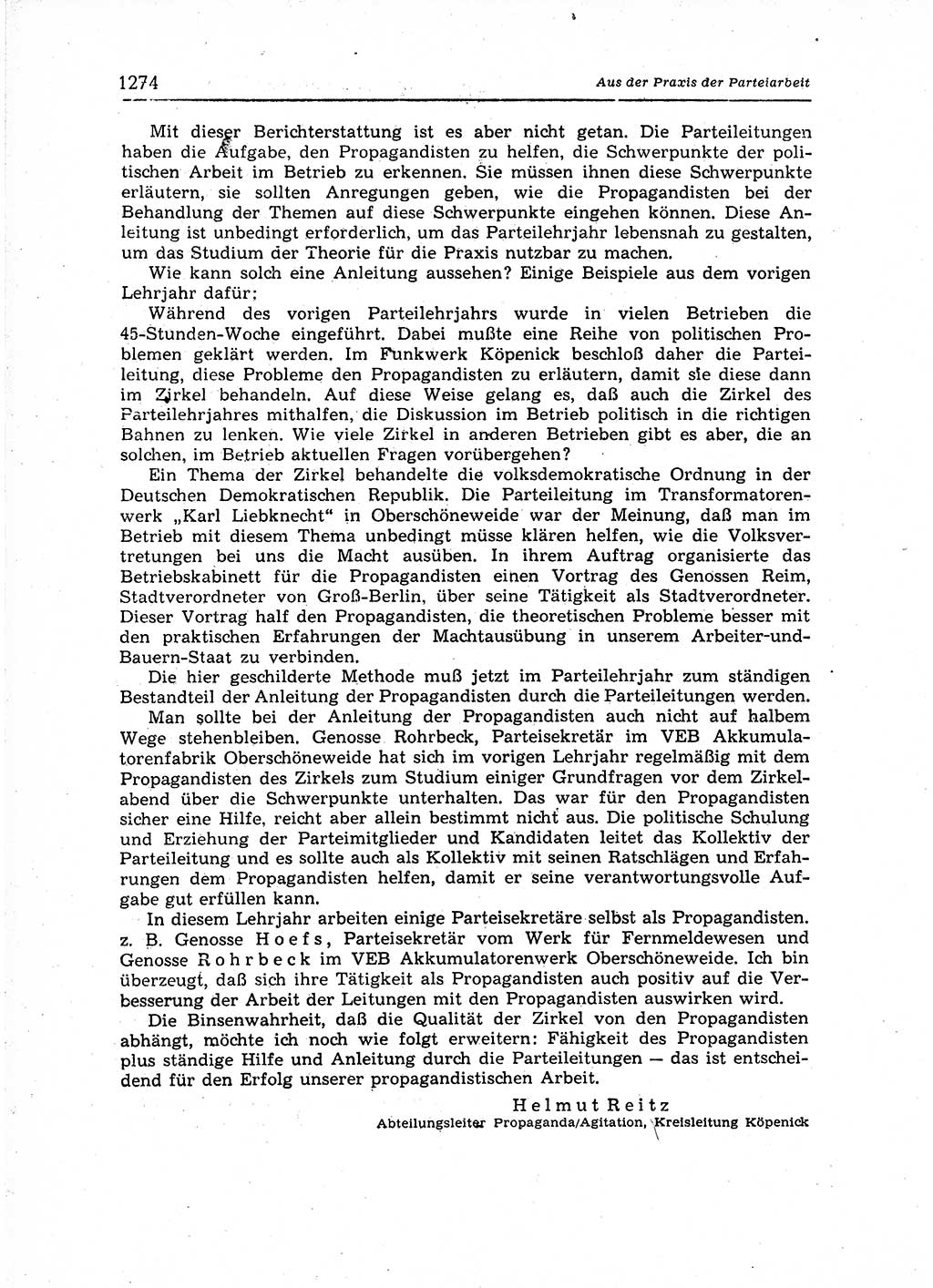 Neuer Weg (NW), Organ des Zentralkomitees (ZK) der SED (Sozialistische Einheitspartei Deutschlands) für Fragen des Parteiaufbaus und des Parteilebens, 12. Jahrgang [Deutsche Demokratische Republik (DDR)] 1957, Seite 1274 (NW ZK SED DDR 1957, S. 1274)