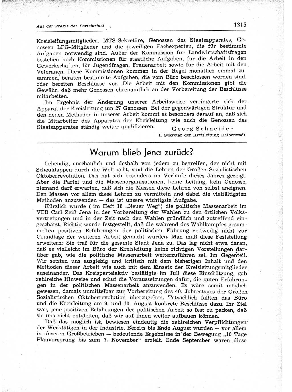 Neuer Weg (NW), Organ des Zentralkomitees (ZK) der SED (Sozialistische Einheitspartei Deutschlands) für Fragen des Parteiaufbaus und des Parteilebens, 12. Jahrgang [Deutsche Demokratische Republik (DDR)] 1957, Seite 1315 (NW ZK SED DDR 1957, S. 1315)