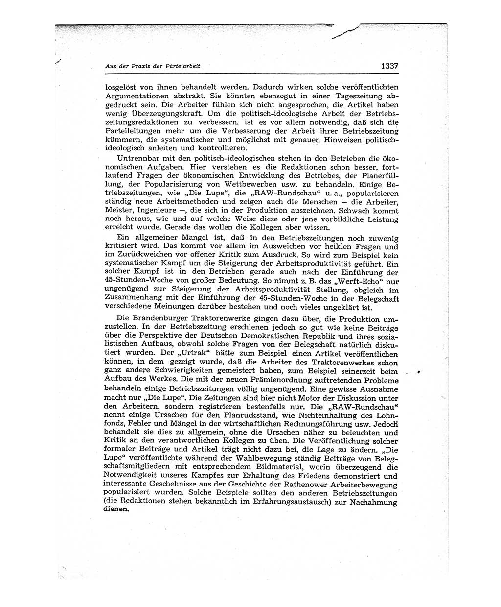 Neuer Weg (NW), Organ des Zentralkomitees (ZK) der SED (Sozialistische Einheitspartei Deutschlands) für Fragen des Parteiaufbaus und des Parteilebens, 12. Jahrgang [Deutsche Demokratische Republik (DDR)] 1957, Seite 1337 (NW ZK SED DDR 1957, S. 1337)
