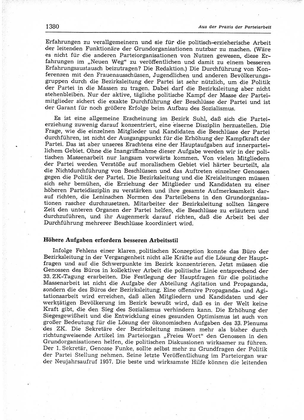 Neuer Weg (NW), Organ des Zentralkomitees (ZK) der SED (Sozialistische Einheitspartei Deutschlands) für Fragen des Parteiaufbaus und des Parteilebens, 12. Jahrgang [Deutsche Demokratische Republik (DDR)] 1957, Seite 1380 (NW ZK SED DDR 1957, S. 1380)