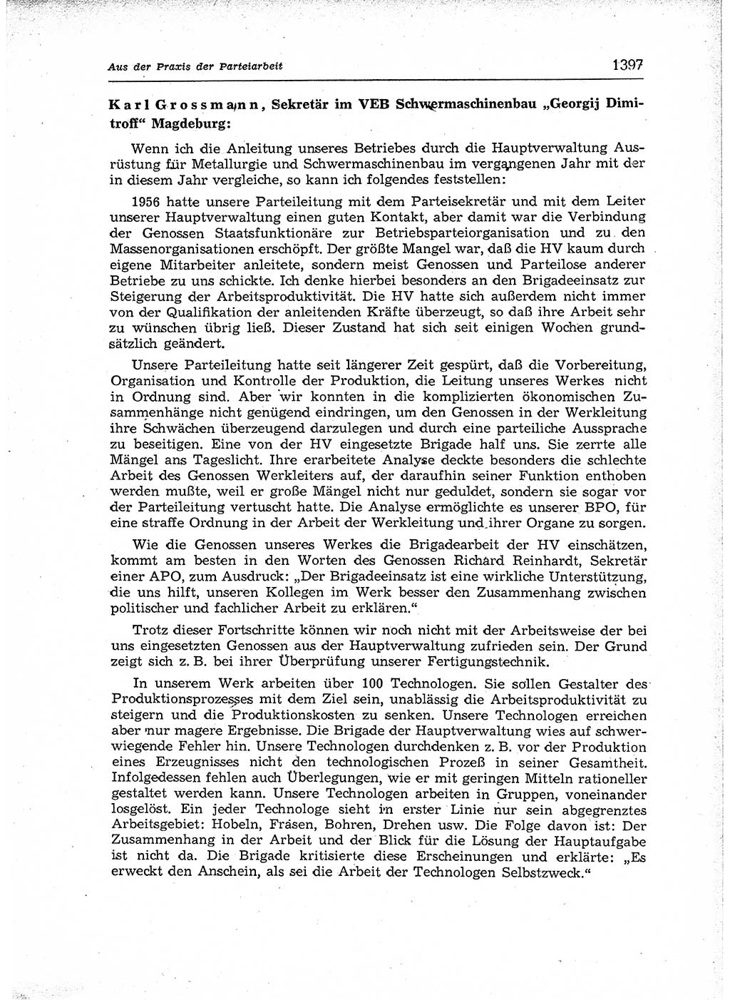 Neuer Weg (NW), Organ des Zentralkomitees (ZK) der SED (Sozialistische Einheitspartei Deutschlands) für Fragen des Parteiaufbaus und des Parteilebens, 12. Jahrgang [Deutsche Demokratische Republik (DDR)] 1957, Seite 1397 (NW ZK SED DDR 1957, S. 1397)