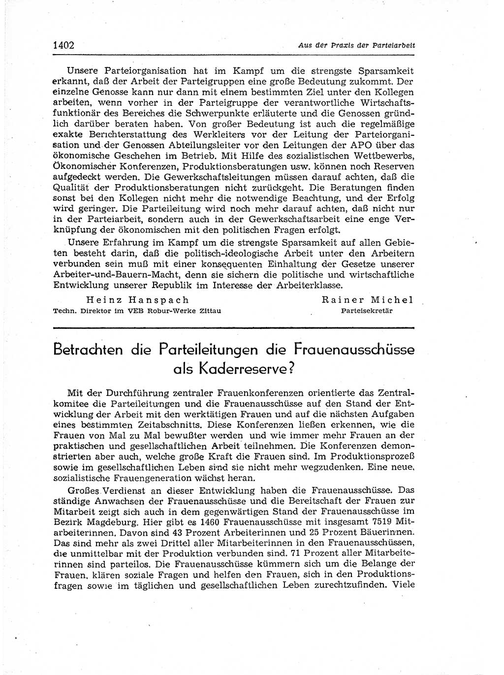 Neuer Weg (NW), Organ des Zentralkomitees (ZK) der SED (Sozialistische Einheitspartei Deutschlands) für Fragen des Parteiaufbaus und des Parteilebens, 12. Jahrgang [Deutsche Demokratische Republik (DDR)] 1957, Seite 1402 (NW ZK SED DDR 1957, S. 1402)