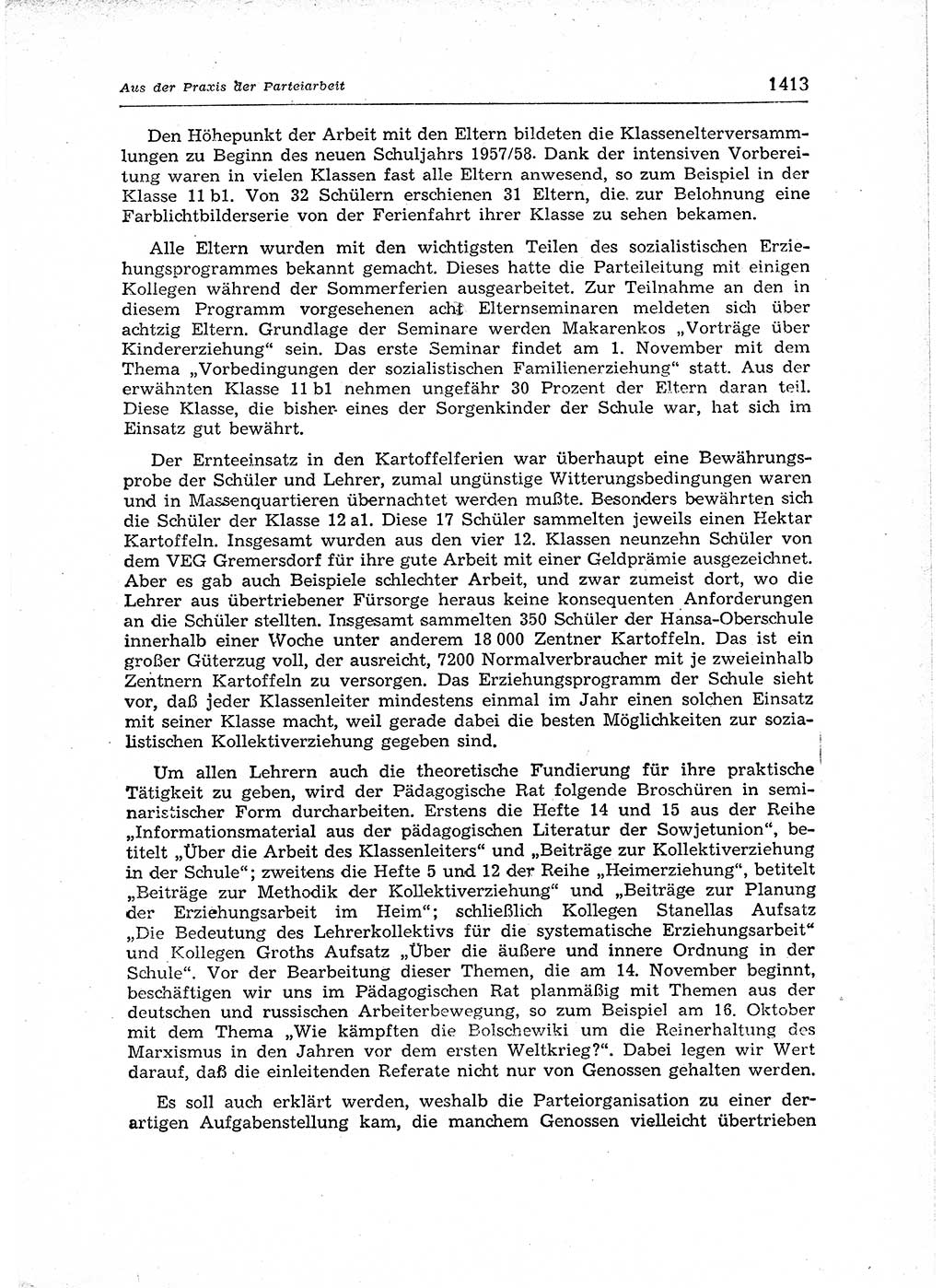 Neuer Weg (NW), Organ des Zentralkomitees (ZK) der SED (Sozialistische Einheitspartei Deutschlands) für Fragen des Parteiaufbaus und des Parteilebens, 12. Jahrgang [Deutsche Demokratische Republik (DDR)] 1957, Seite 1413 (NW ZK SED DDR 1957, S. 1413)