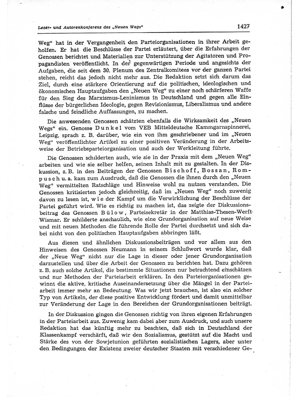 Neuer Weg (NW), Organ des Zentralkomitees (ZK) der SED (Sozialistische Einheitspartei Deutschlands) für Fragen des Parteiaufbaus und des Parteilebens, 12. Jahrgang [Deutsche Demokratische Republik (DDR)] 1957, Seite 1427 (NW ZK SED DDR 1957, S. 1427)