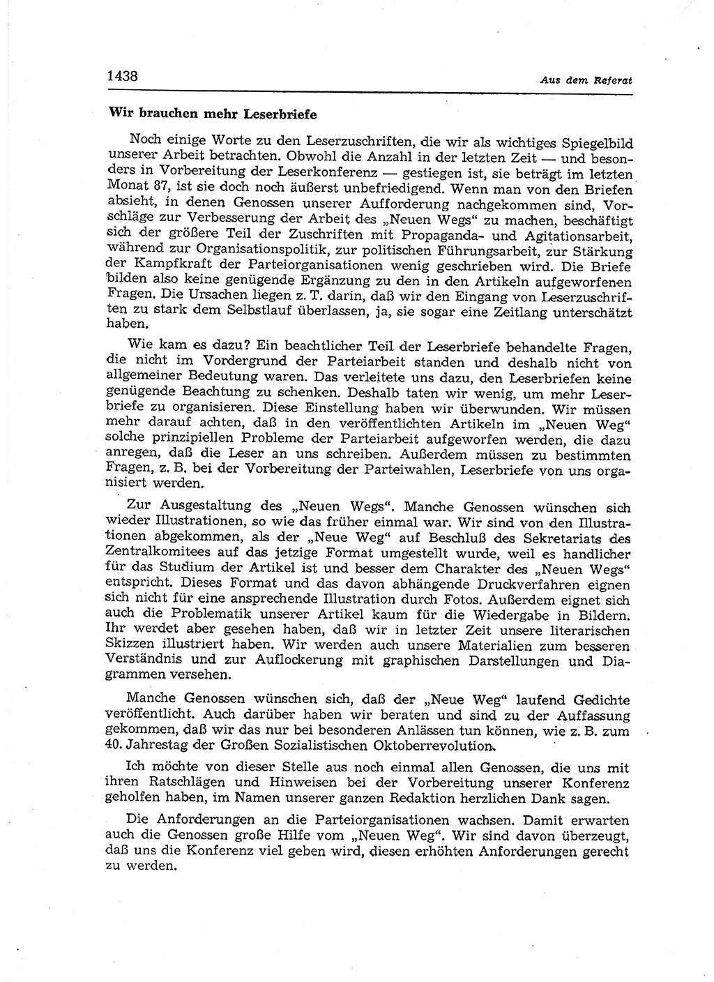 Neuer Weg (NW), Organ des Zentralkomitees (ZK) der SED (Sozialistische Einheitspartei Deutschlands) für Fragen des Parteiaufbaus und des Parteilebens, 12. Jahrgang [Deutsche Demokratische Republik (DDR)] 1957, Seite 1438 (NW ZK SED DDR 1957, S. 1438)