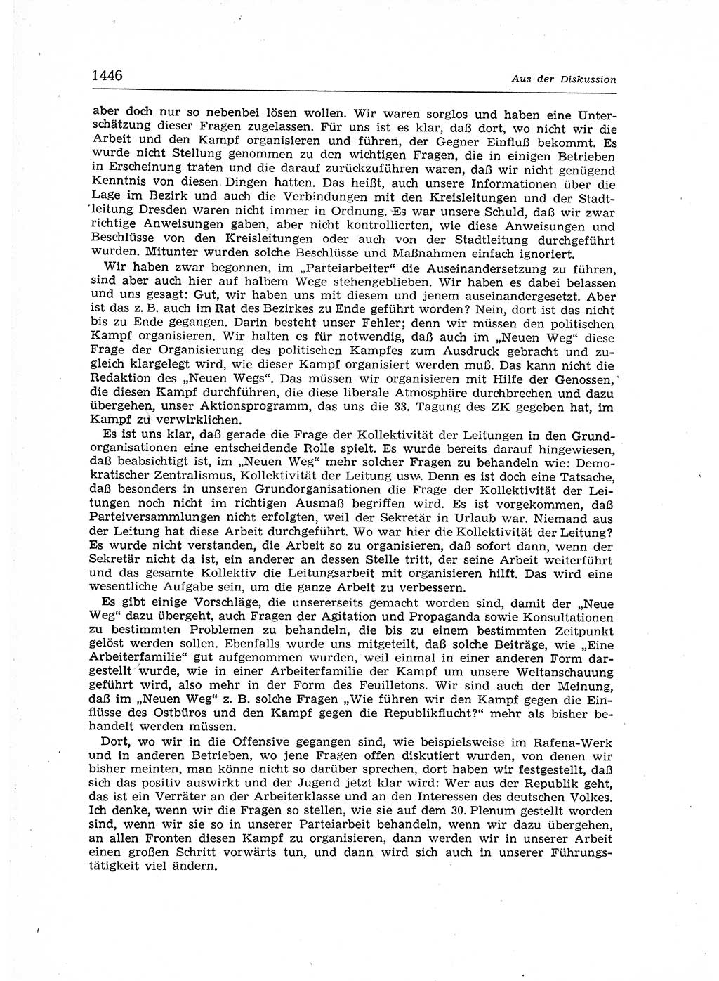 Neuer Weg (NW), Organ des Zentralkomitees (ZK) der SED (Sozialistische Einheitspartei Deutschlands) für Fragen des Parteiaufbaus und des Parteilebens, 12. Jahrgang [Deutsche Demokratische Republik (DDR)] 1957, Seite 1446 (NW ZK SED DDR 1957, S. 1446)