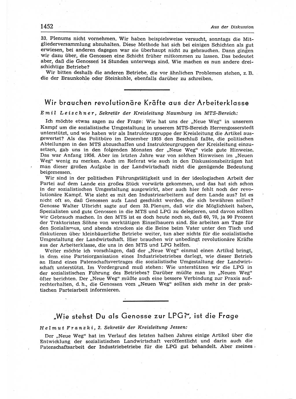 Neuer Weg (NW), Organ des Zentralkomitees (ZK) der SED (Sozialistische Einheitspartei Deutschlands) für Fragen des Parteiaufbaus und des Parteilebens, 12. Jahrgang [Deutsche Demokratische Republik (DDR)] 1957, Seite 1452 (NW ZK SED DDR 1957, S. 1452)