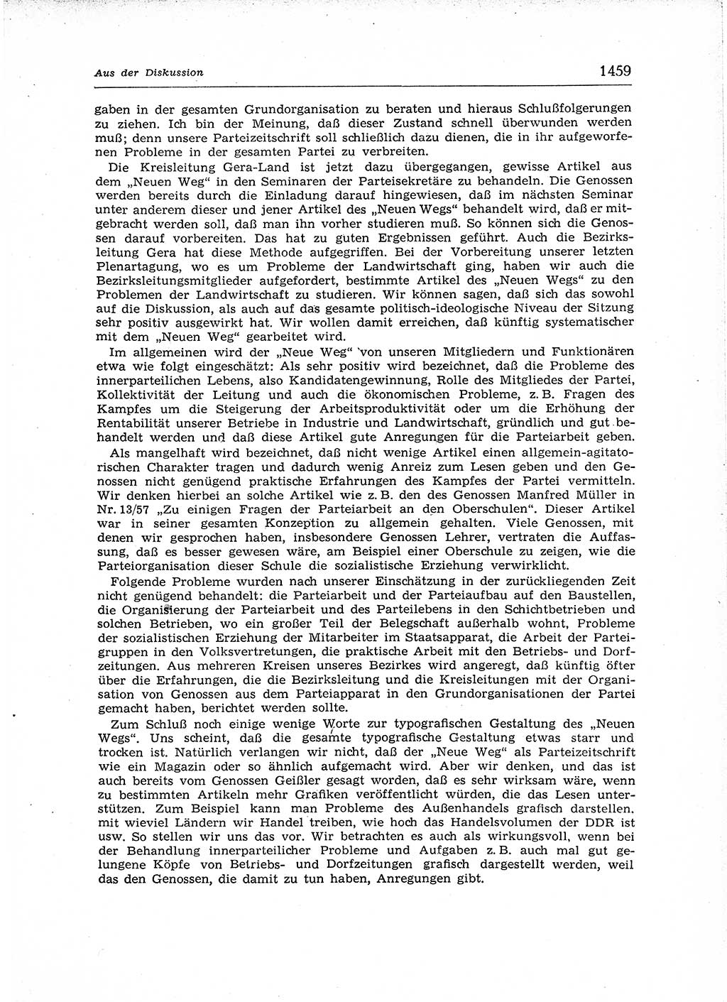 Neuer Weg (NW), Organ des Zentralkomitees (ZK) der SED (Sozialistische Einheitspartei Deutschlands) für Fragen des Parteiaufbaus und des Parteilebens, 12. Jahrgang [Deutsche Demokratische Republik (DDR)] 1957, Seite 1459 (NW ZK SED DDR 1957, S. 1459)