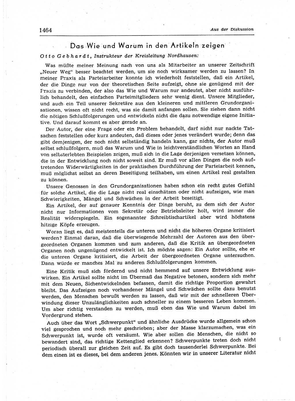 Neuer Weg (NW), Organ des Zentralkomitees (ZK) der SED (Sozialistische Einheitspartei Deutschlands) für Fragen des Parteiaufbaus und des Parteilebens, 12. Jahrgang [Deutsche Demokratische Republik (DDR)] 1957, Seite 1464 (NW ZK SED DDR 1957, S. 1464)