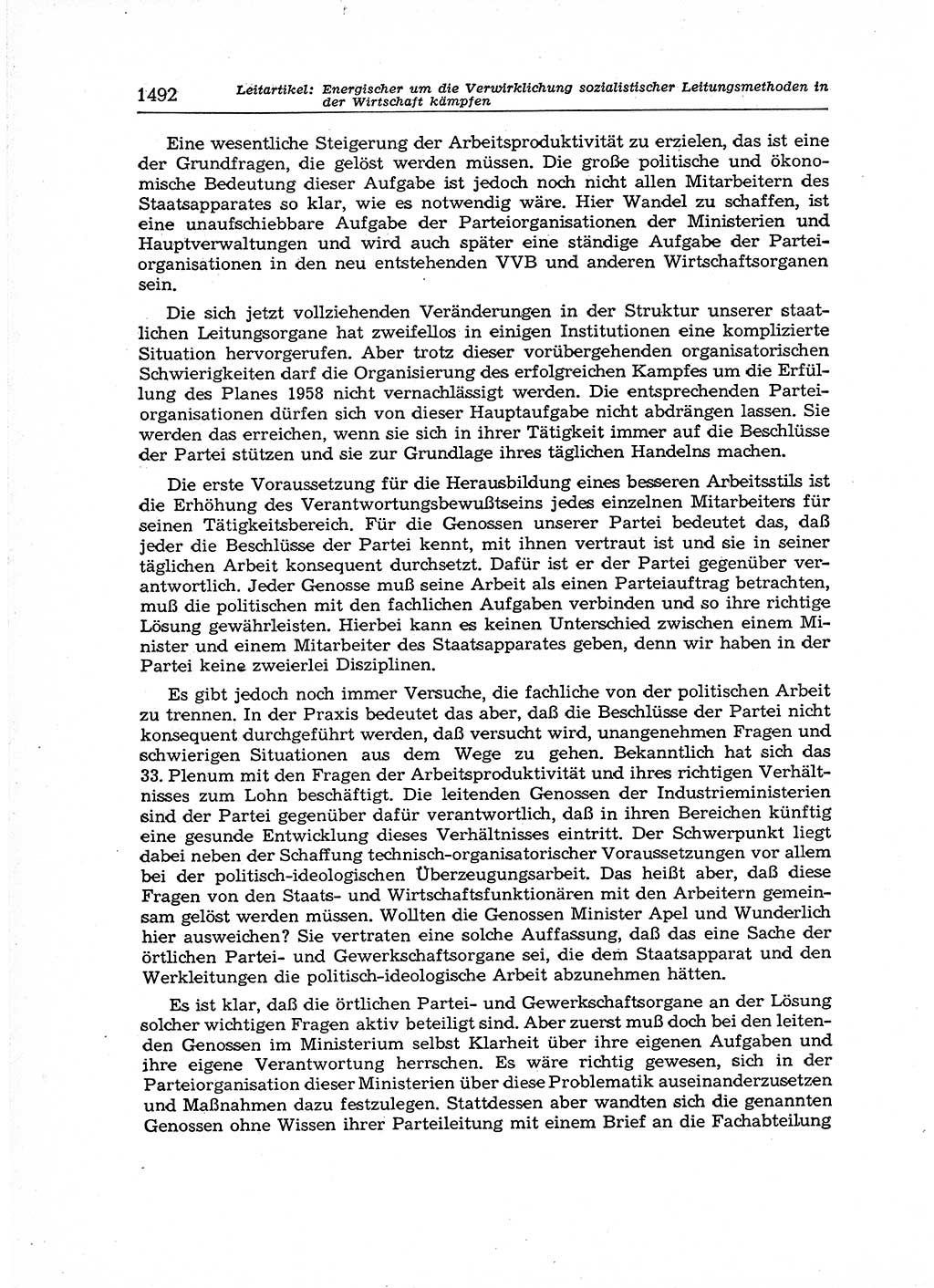 Neuer Weg (NW), Organ des Zentralkomitees (ZK) der SED (Sozialistische Einheitspartei Deutschlands) für Fragen des Parteiaufbaus und des Parteilebens, 12. Jahrgang [Deutsche Demokratische Republik (DDR)] 1957, Seite 1492 (NW ZK SED DDR 1957, S. 1492)