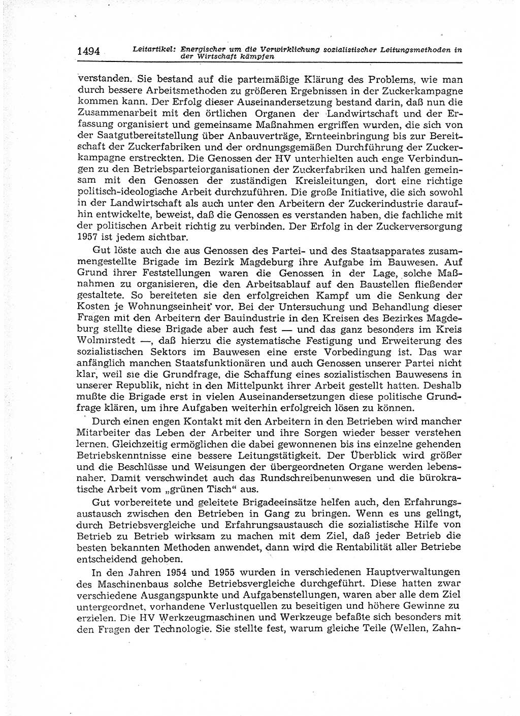 Neuer Weg (NW), Organ des Zentralkomitees (ZK) der SED (Sozialistische Einheitspartei Deutschlands) für Fragen des Parteiaufbaus und des Parteilebens, 12. Jahrgang [Deutsche Demokratische Republik (DDR)] 1957, Seite 1494 (NW ZK SED DDR 1957, S. 1494)