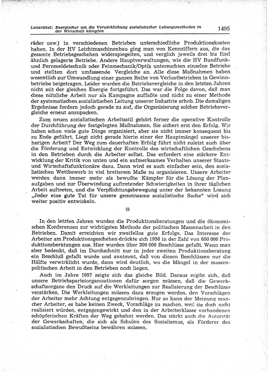 Neuer Weg (NW), Organ des Zentralkomitees (ZK) der SED (Sozialistische Einheitspartei Deutschlands) für Fragen des Parteiaufbaus und des Parteilebens, 12. Jahrgang [Deutsche Demokratische Republik (DDR)] 1957, Seite 1495 (NW ZK SED DDR 1957, S. 1495)