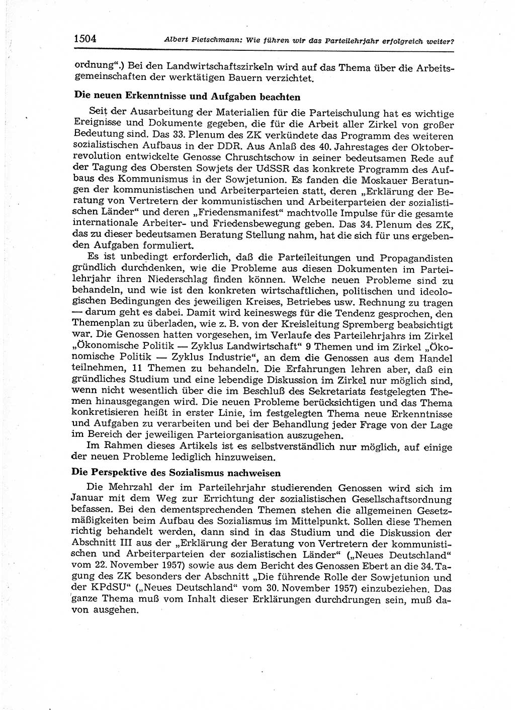Neuer Weg (NW), Organ des Zentralkomitees (ZK) der SED (Sozialistische Einheitspartei Deutschlands) für Fragen des Parteiaufbaus und des Parteilebens, 12. Jahrgang [Deutsche Demokratische Republik (DDR)] 1957, Seite 1504 (NW ZK SED DDR 1957, S. 1504)