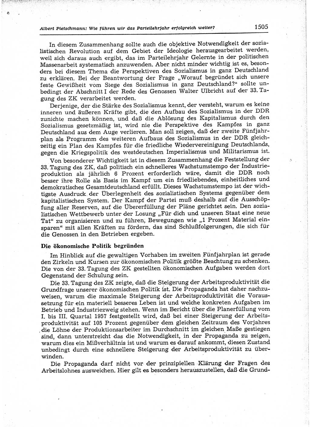 Neuer Weg (NW), Organ des Zentralkomitees (ZK) der SED (Sozialistische Einheitspartei Deutschlands) für Fragen des Parteiaufbaus und des Parteilebens, 12. Jahrgang [Deutsche Demokratische Republik (DDR)] 1957, Seite 1505 (NW ZK SED DDR 1957, S. 1505)