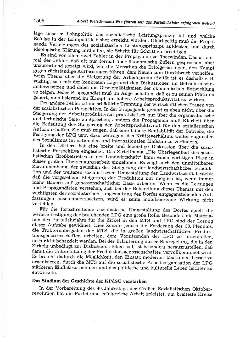 Neuer Weg (NW), Organ des Zentralkomitees (ZK) der SED (Sozialistische Einheitspartei Deutschlands) für Fragen des Parteiaufbaus und des Parteilebens, 12. Jahrgang [Deutsche Demokratische Republik (DDR)] 1957, Seite 1506 (NW ZK SED DDR 1957, S. 1506)