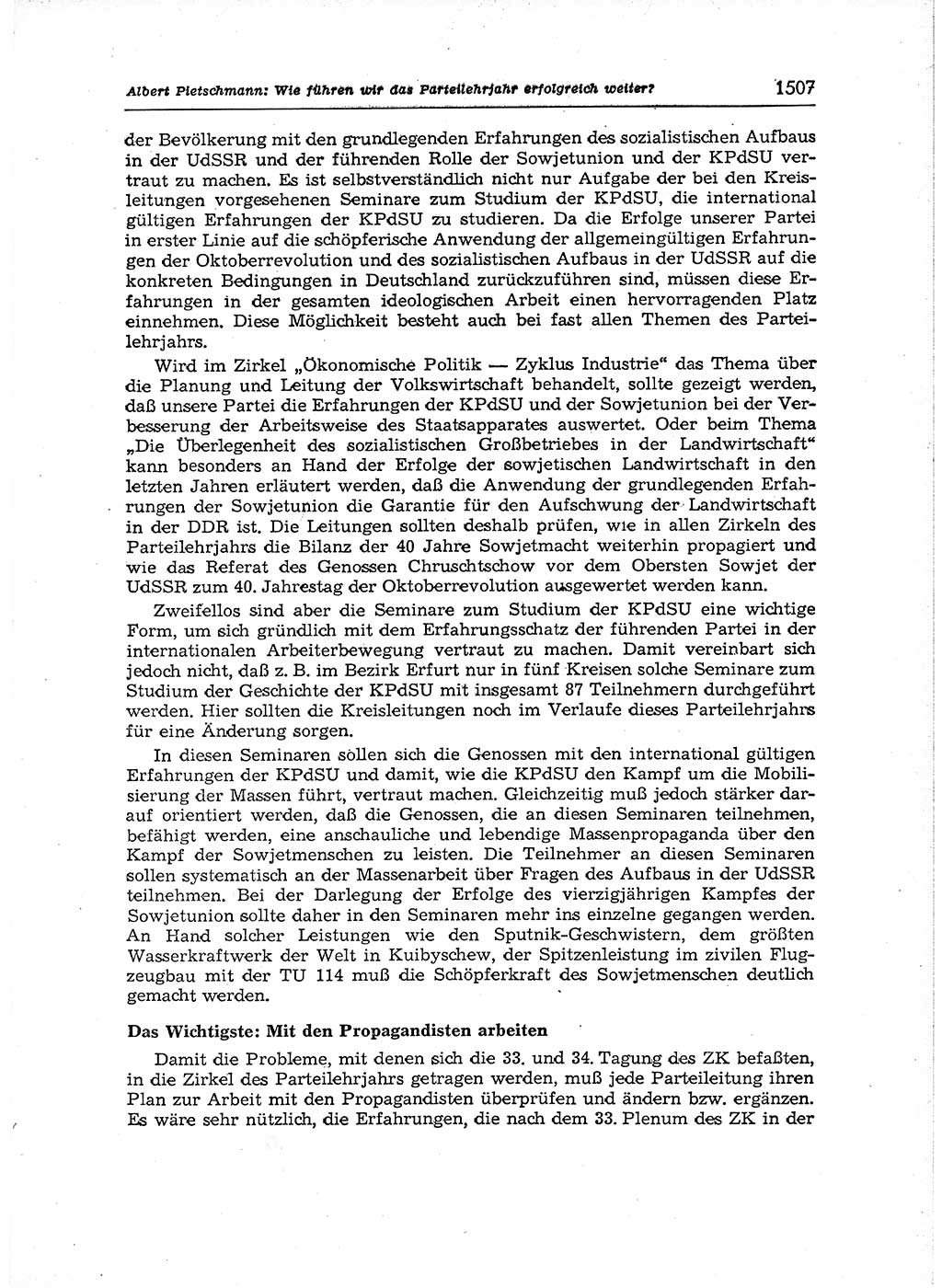 Neuer Weg (NW), Organ des Zentralkomitees (ZK) der SED (Sozialistische Einheitspartei Deutschlands) für Fragen des Parteiaufbaus und des Parteilebens, 12. Jahrgang [Deutsche Demokratische Republik (DDR)] 1957, Seite 1507 (NW ZK SED DDR 1957, S. 1507)