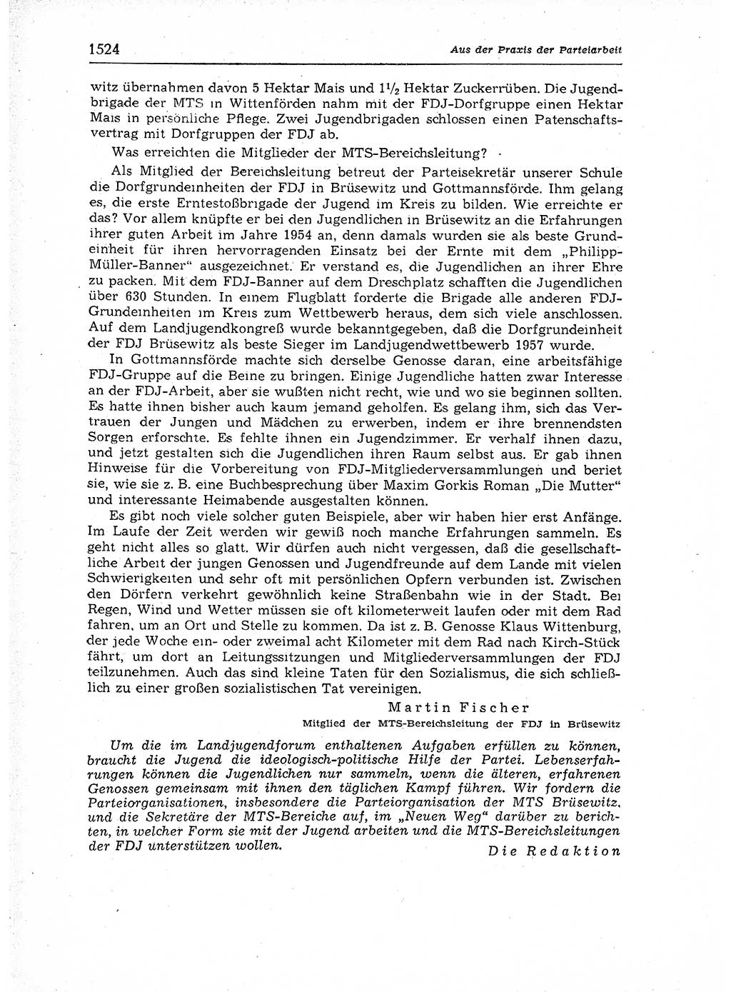 Neuer Weg (NW), Organ des Zentralkomitees (ZK) der SED (Sozialistische Einheitspartei Deutschlands) für Fragen des Parteiaufbaus und des Parteilebens, 12. Jahrgang [Deutsche Demokratische Republik (DDR)] 1957, Seite 1524 (NW ZK SED DDR 1957, S. 1524)