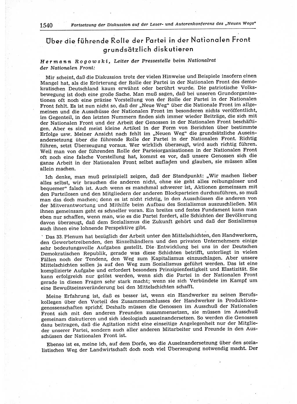 Neuer Weg (NW), Organ des Zentralkomitees (ZK) der SED (Sozialistische Einheitspartei Deutschlands) für Fragen des Parteiaufbaus und des Parteilebens, 12. Jahrgang [Deutsche Demokratische Republik (DDR)] 1957, Seite 1540 (NW ZK SED DDR 1957, S. 1540)