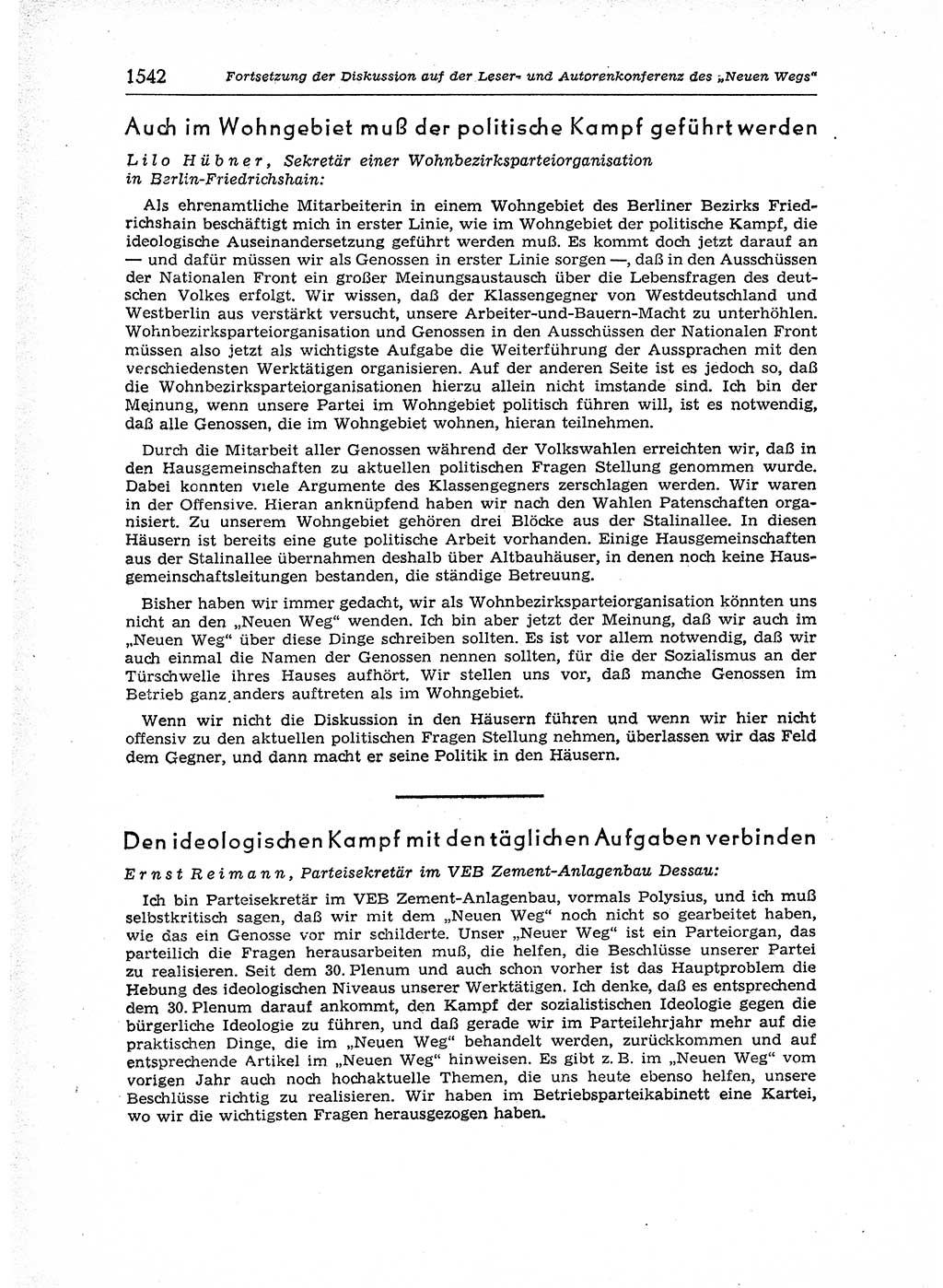 Neuer Weg (NW), Organ des Zentralkomitees (ZK) der SED (Sozialistische Einheitspartei Deutschlands) für Fragen des Parteiaufbaus und des Parteilebens, 12. Jahrgang [Deutsche Demokratische Republik (DDR)] 1957, Seite 1542 (NW ZK SED DDR 1957, S. 1542)