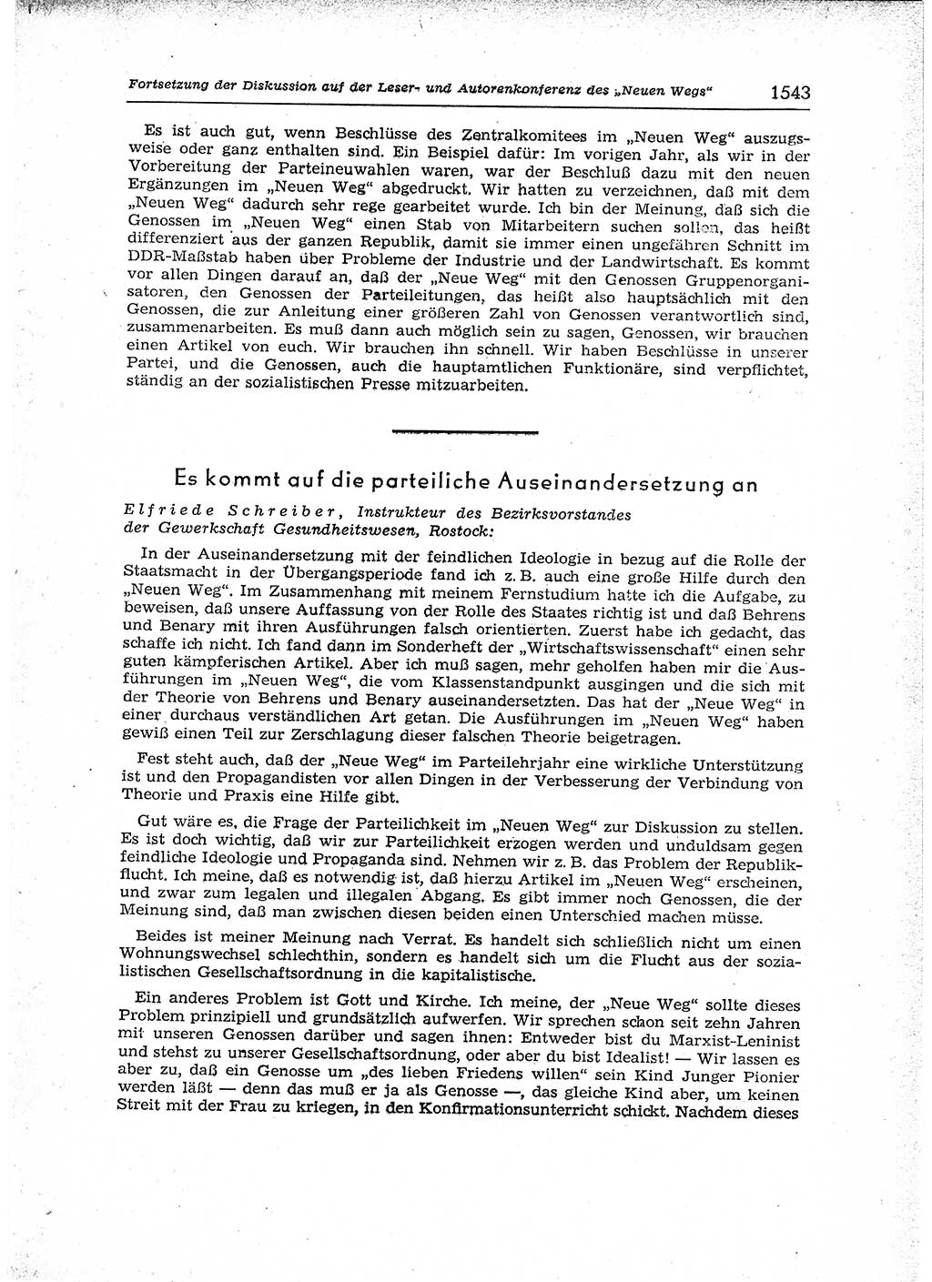 Neuer Weg (NW), Organ des Zentralkomitees (ZK) der SED (Sozialistische Einheitspartei Deutschlands) für Fragen des Parteiaufbaus und des Parteilebens, 12. Jahrgang [Deutsche Demokratische Republik (DDR)] 1957, Seite 1543 (NW ZK SED DDR 1957, S. 1543)