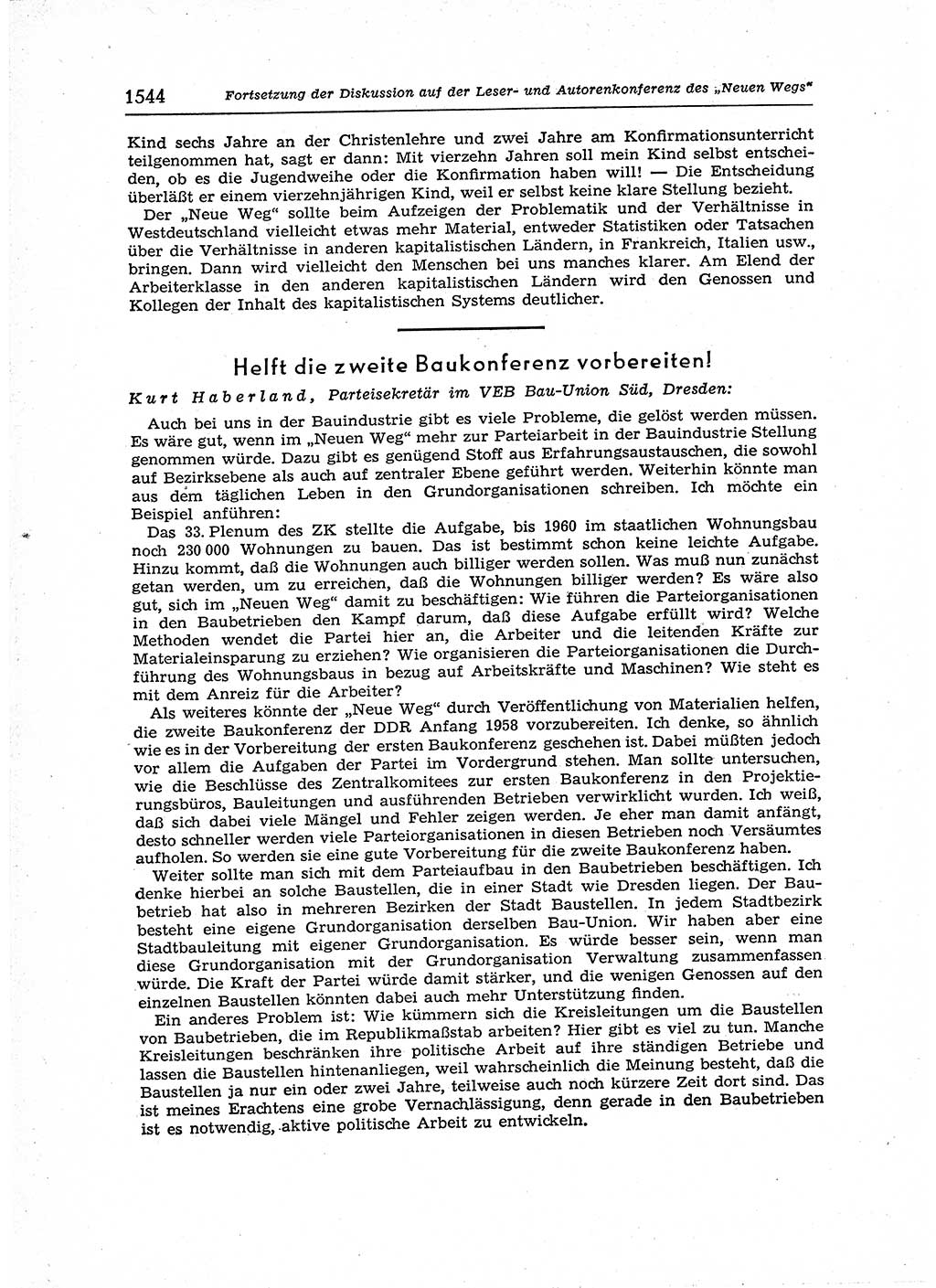 Neuer Weg (NW), Organ des Zentralkomitees (ZK) der SED (Sozialistische Einheitspartei Deutschlands) für Fragen des Parteiaufbaus und des Parteilebens, 12. Jahrgang [Deutsche Demokratische Republik (DDR)] 1957, Seite 1544 (NW ZK SED DDR 1957, S. 1544)