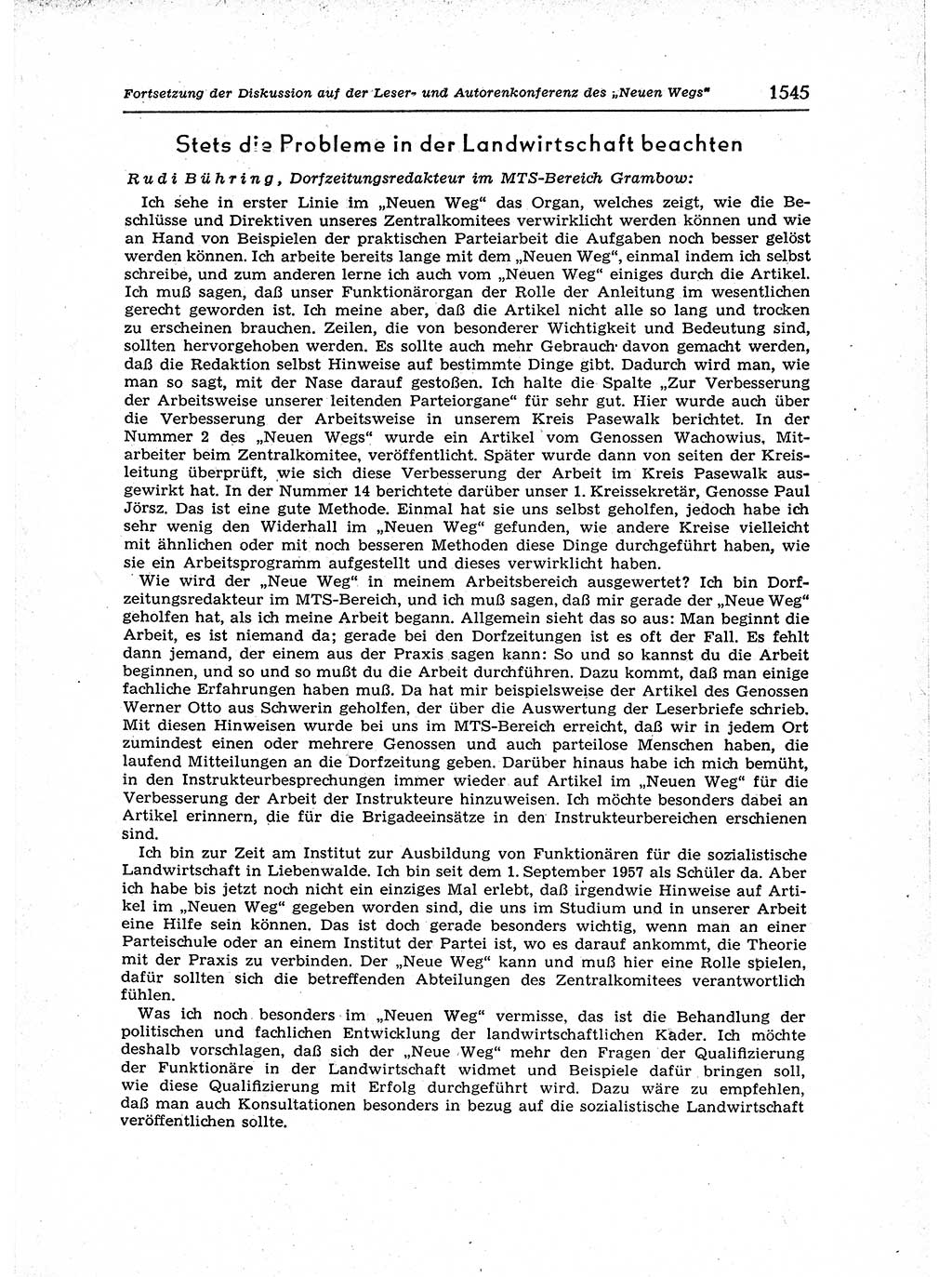 Neuer Weg (NW), Organ des Zentralkomitees (ZK) der SED (Sozialistische Einheitspartei Deutschlands) für Fragen des Parteiaufbaus und des Parteilebens, 12. Jahrgang [Deutsche Demokratische Republik (DDR)] 1957, Seite 1545 (NW ZK SED DDR 1957, S. 1545)