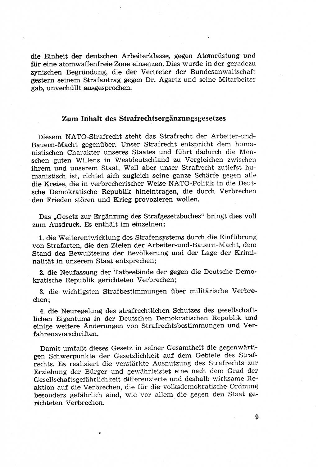 Zum Erlaß des Gesetzes zur Ergänzung des Strafgesetzbuches (StGB), Strafergänzungsgesetz (StEG) [Deutsche Demokratische Republik (DDR)] 1957, Seite 9 (StGB StEG DDR 1957, S. 9)
