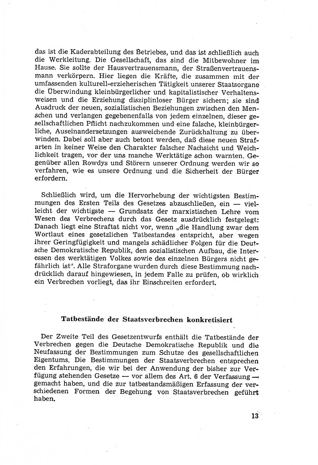 Zum Erlaß des Gesetzes zur Ergänzung des Strafgesetzbuches (StGB), Strafergänzungsgesetz (StEG) [Deutsche Demokratische Republik (DDR)] 1957, Seite 13 (StGB StEG DDR 1957, S. 13)