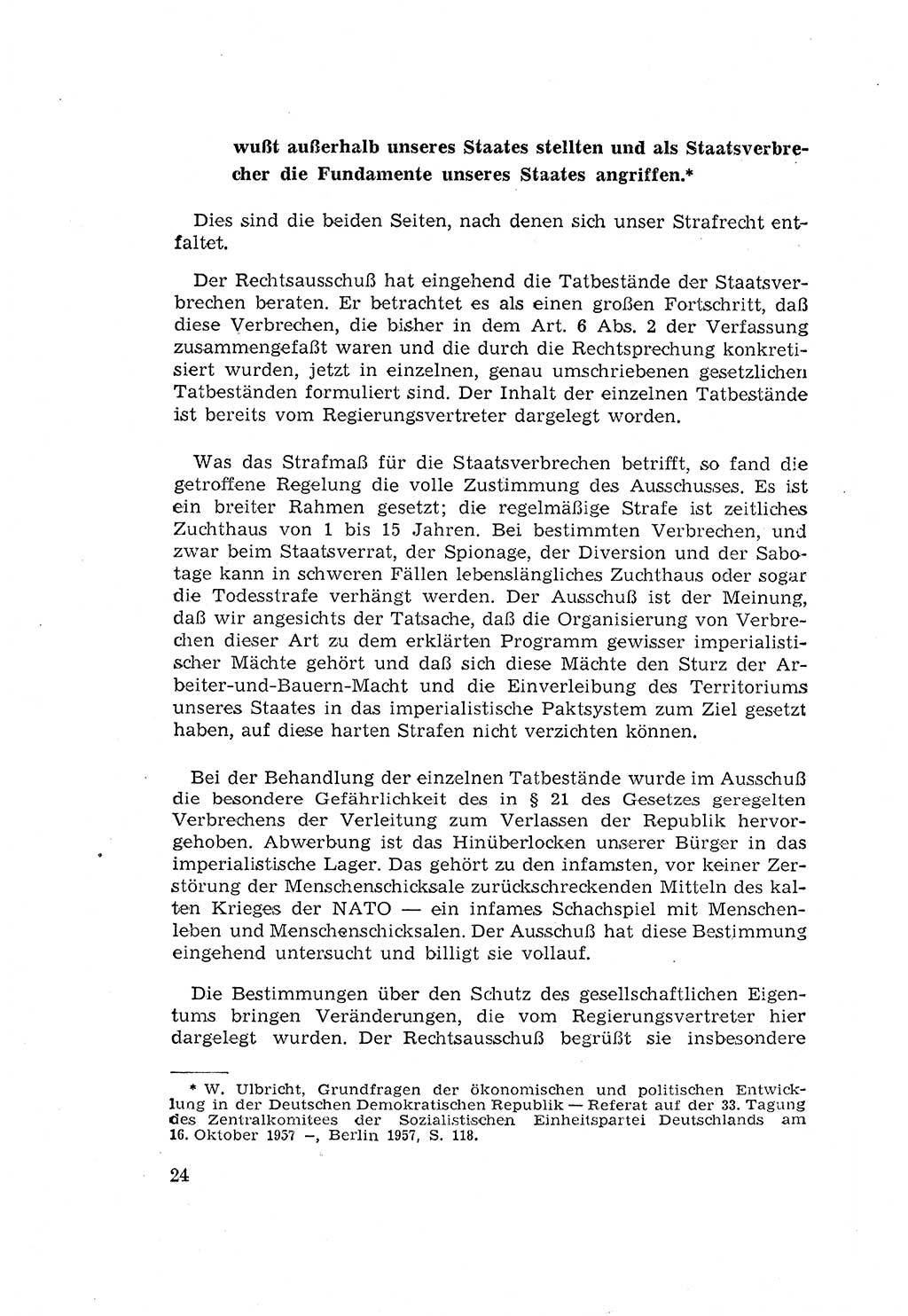 Zum Erlaß des Gesetzes zur Ergänzung des Strafgesetzbuches (StGB), Strafergänzungsgesetz (StEG) [Deutsche Demokratische Republik (DDR)] 1957, Seite 24 (StGB StEG DDR 1957, S. 24)