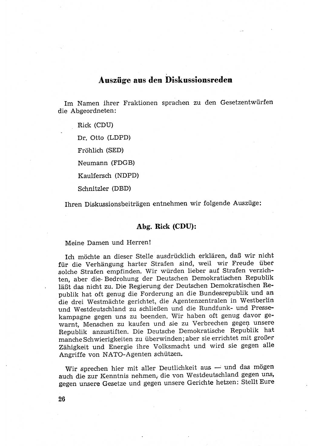 Zum Erlaß des Gesetzes zur Ergänzung des Strafgesetzbuches (StGB), Strafergänzungsgesetz (StEG) [Deutsche Demokratische Republik (DDR)] 1957, Seite 26 (StGB StEG DDR 1957, S. 26)