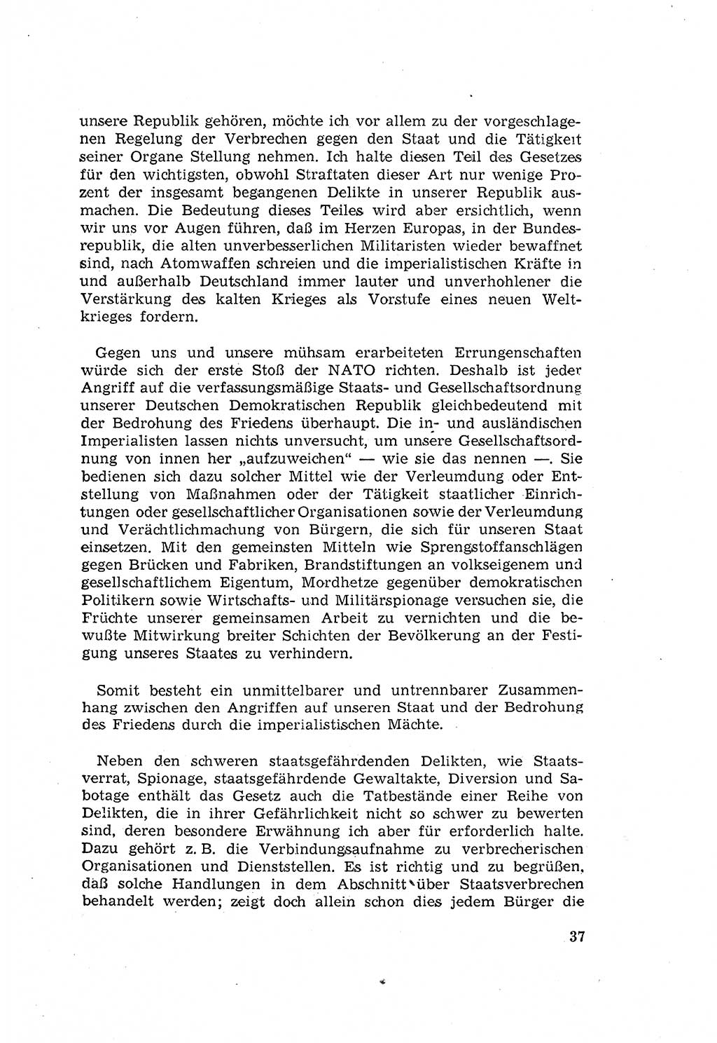 Zum Erlaß des Gesetzes zur Ergänzung des Strafgesetzbuches (StGB), Strafergänzungsgesetz (StEG) [Deutsche Demokratische Republik (DDR)] 1957, Seite 37 (StGB StEG DDR 1957, S. 37)