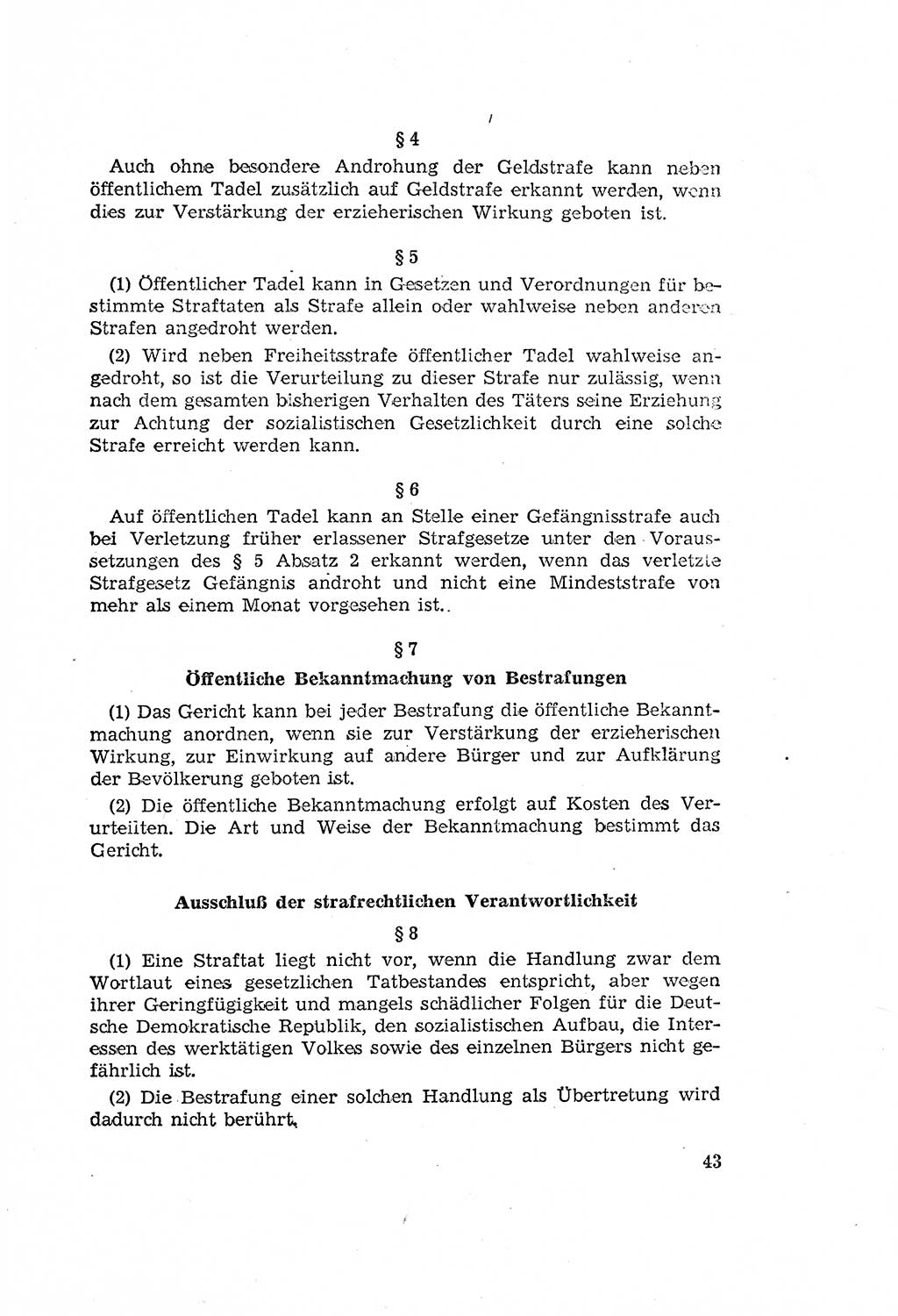 Zum Erlaß des Gesetzes zur Ergänzung des Strafgesetzbuches (StGB), Strafergänzungsgesetz (StEG) [Deutsche Demokratische Republik (DDR)] 1957, Seite 43 (StGB StEG DDR 1957, S. 43)
