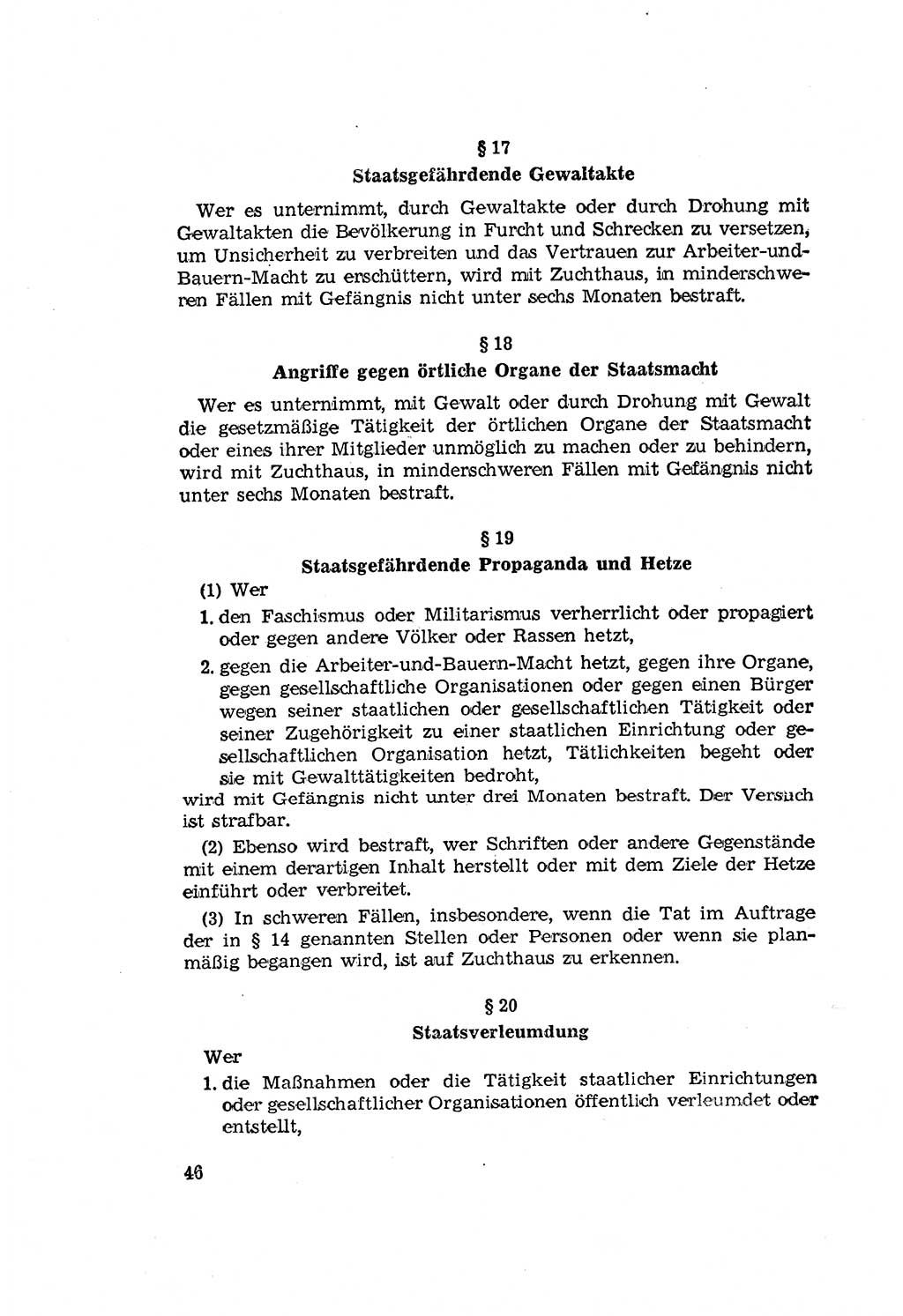 Zum Erlaß des Gesetzes zur Ergänzung des Strafgesetzbuches (StGB), Strafergänzungsgesetz (StEG) [Deutsche Demokratische Republik (DDR)] 1957, Seite 46 (StGB StEG DDR 1957, S. 46)