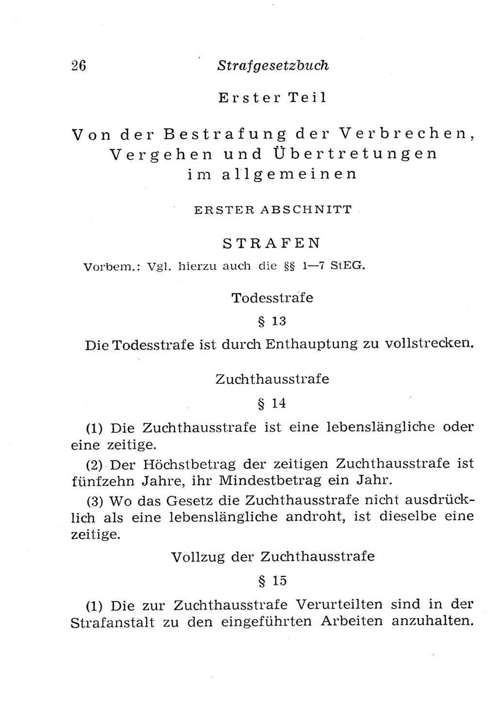 Strafgesetzbuch (StGB) und andere Strafgesetze [Deutsche Demokratische Republik (DDR)] 1957, Seite 26 (StGB Strafges. DDR 1957, S. 26)