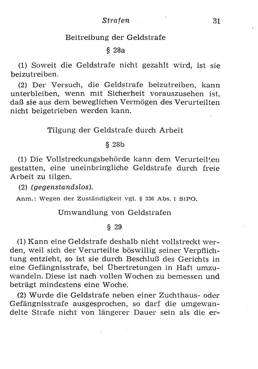 Strafgesetzbuch (StGB) und andere Strafgesetze [Deutsche Demokratische Republik (DDR)] 1957, Seite 31 (StGB Strafges. DDR 1957, S. 31)