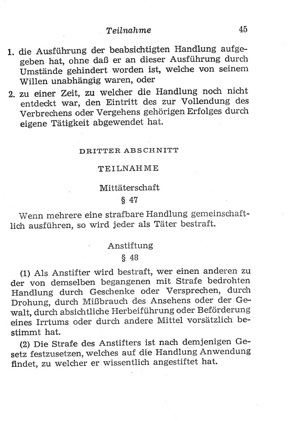 Strafgesetzbuch (StGB) und andere Strafgesetze [Deutsche Demokratische Republik (DDR)] 1957, Seite 45 (StGB Strafges. DDR 1957, S. 45)