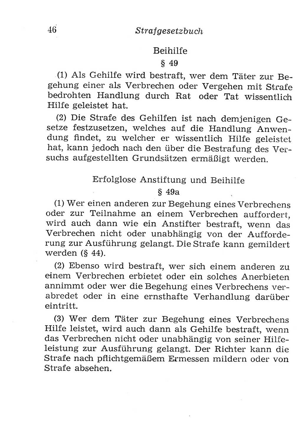 Strafgesetzbuch (StGB) und andere Strafgesetze [Deutsche Demokratische Republik (DDR)] 1957, Seite 46 (StGB Strafges. DDR 1957, S. 46)